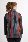 Red Abstract Multi-Colored With Front Slanted Buttons Asymmetrical-Hem Cowl Wrap Shirt , Red, original image number 1